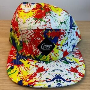 Camp Original Co Mens Paint Splatter 5 Panel Camper Hat Multicolor Strapback